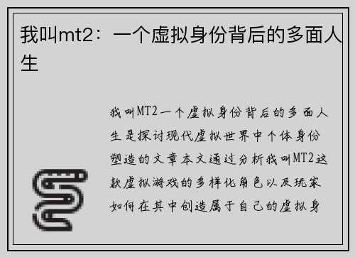 我叫mt2：一个虚拟身份背后的多面人生