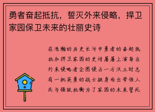 勇者奋起抵抗，誓灭外来侵略，捍卫家园保卫未来的壮丽史诗